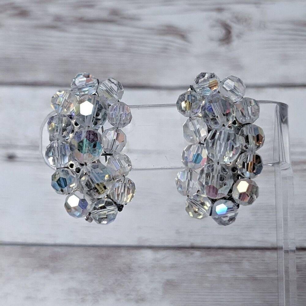 Vintage Clip On Earrings - 1 & 3/8" Long Cluster Iridescent